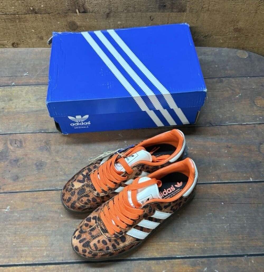 Adidas Samba OG Size 4 Brown Leopard Pony Hair Sneakers JI2734